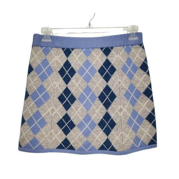 LoveShackFancy Blue Wool Cashmere Marseille Argyle Sweater Mini Skirt Women's M - Picture 2 of 6